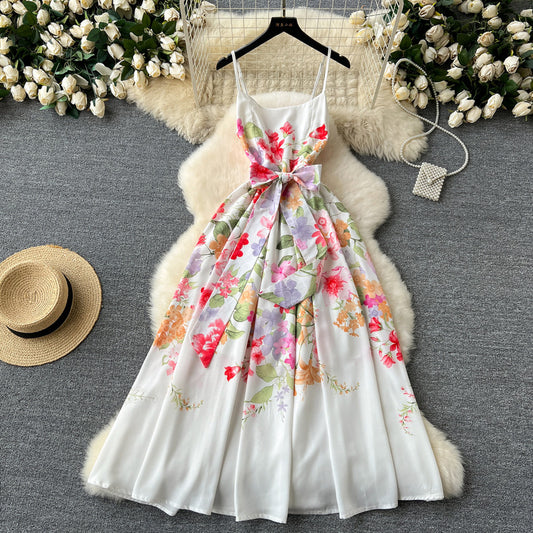 Floral suspender sleeveless long dress