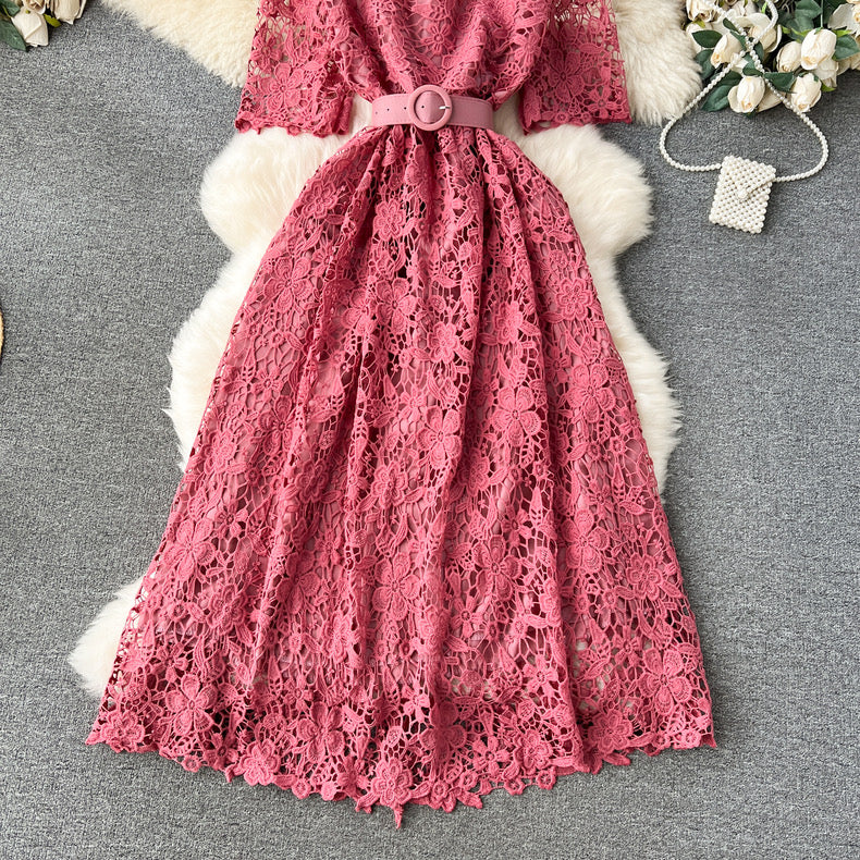 Beautiful lace long short-sleeved dress m2869